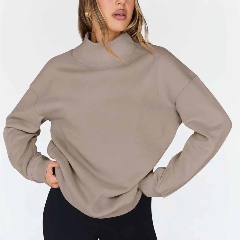 Cozy Cowl Neck Sweatshirt - Coffee Gray/Taupe - Picture 1 of 4